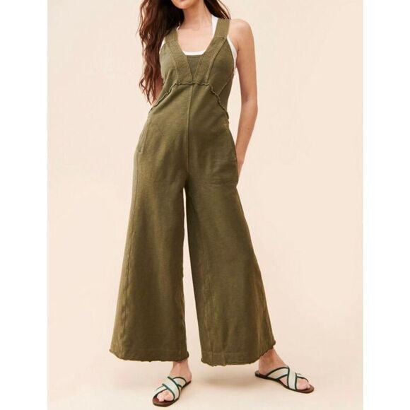 Daily Practice by Anthropologie Palmra Moss Green Wide Leg Jumpsuit Romper XXS - Picture 1 of 15